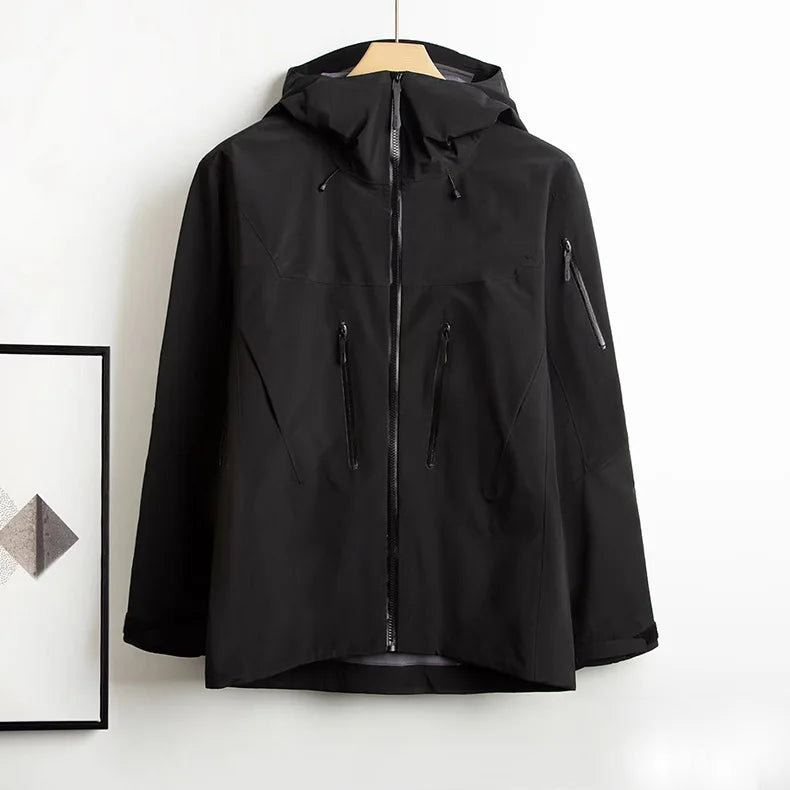 Unisex Waterproof Breathable Hard Shell Rain Jacket Seam Taped Zipper Taped Closure Windbreaker for Hiking Riding Outdoor