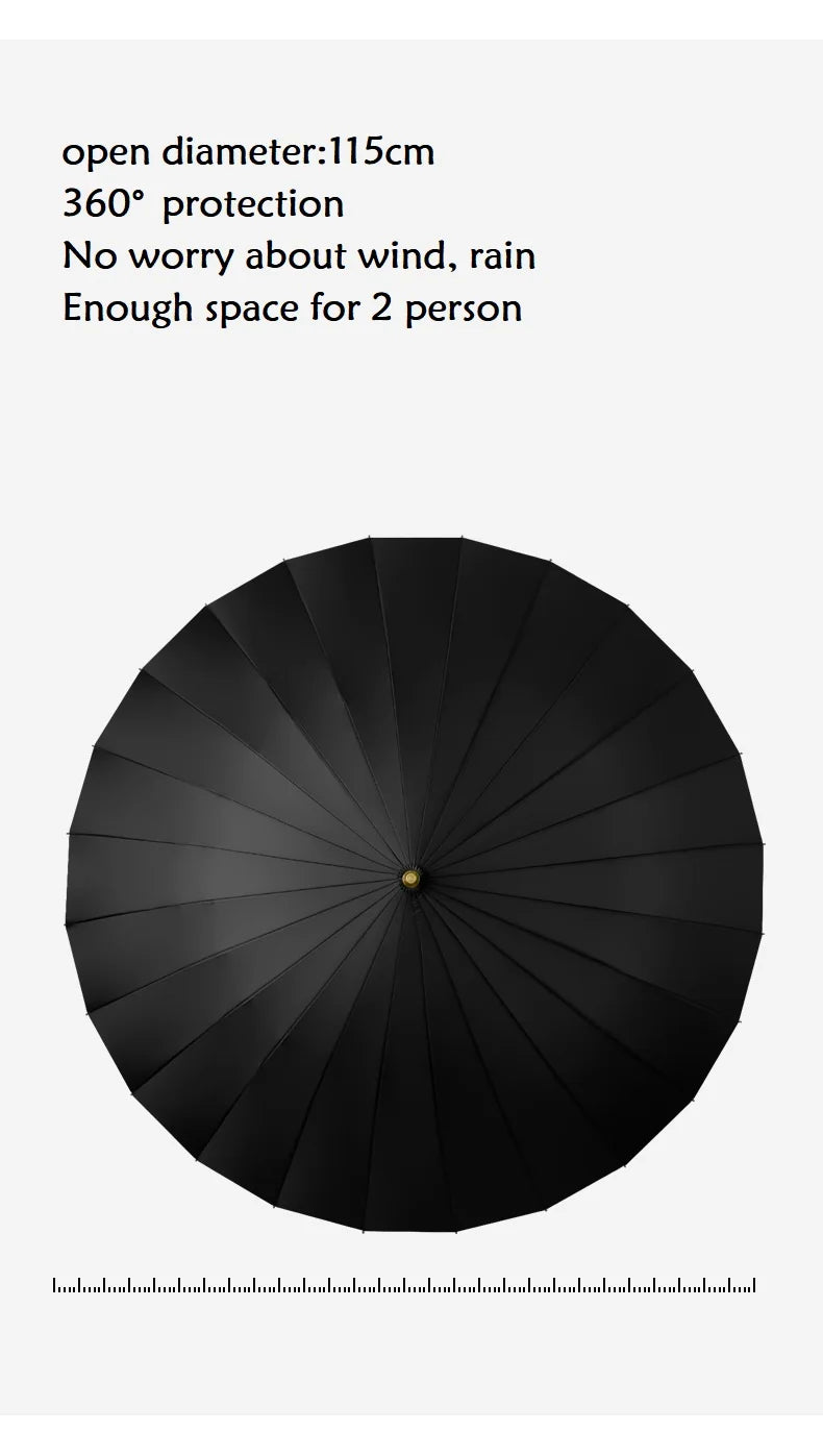 23-Inch 24K Japan Design Straight Umbrella Leather Handle Windproof Rain Customizable Logo Fabric Material Promotional Features