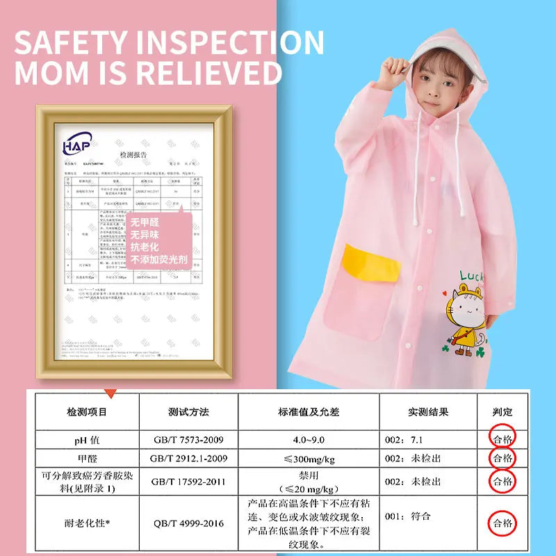 Factory Wholesale XXL EVA Biodegradable Raincoat for Kids High Quality Waterproof Hooded Style for School Outdoor Sports Travel