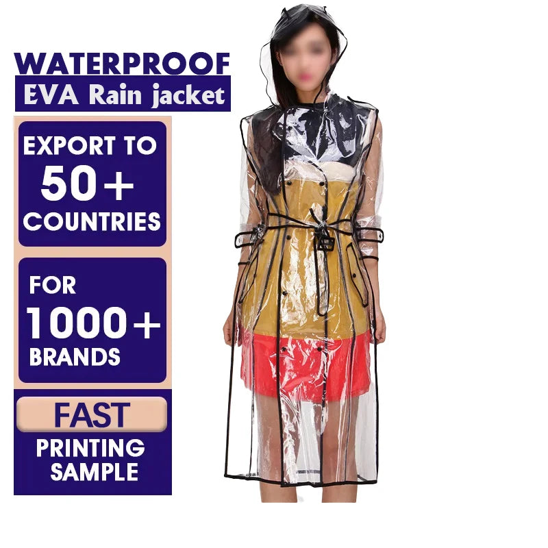 EVA Rainwear Women Men Transparent Hoods Sleeves Reusable Rain Gear Jacket Lightweight Outdoor Raincoat Waterproof in China