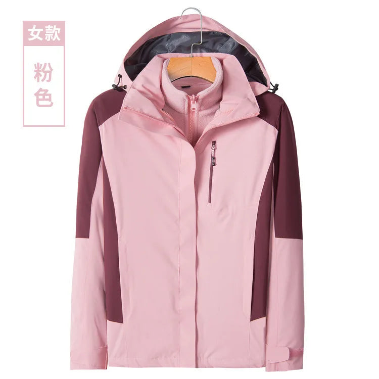 Men's Women's Outdoor Two-Piece Sports Jacket Set Three-In-One Fleece-Lined Thickened Winter Warm Jacket for Mountaineering