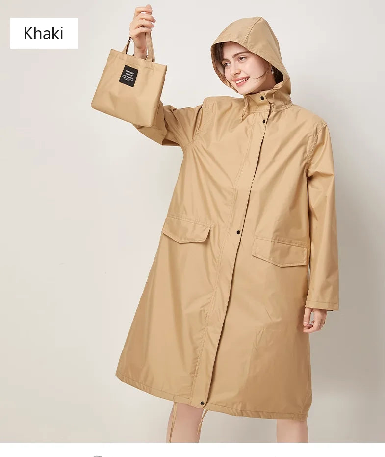 New Fashionable Trench Coat Style Solid Color Printed Raincoat for Outdoor Travel, Suitable for Adult Men and Women Couples