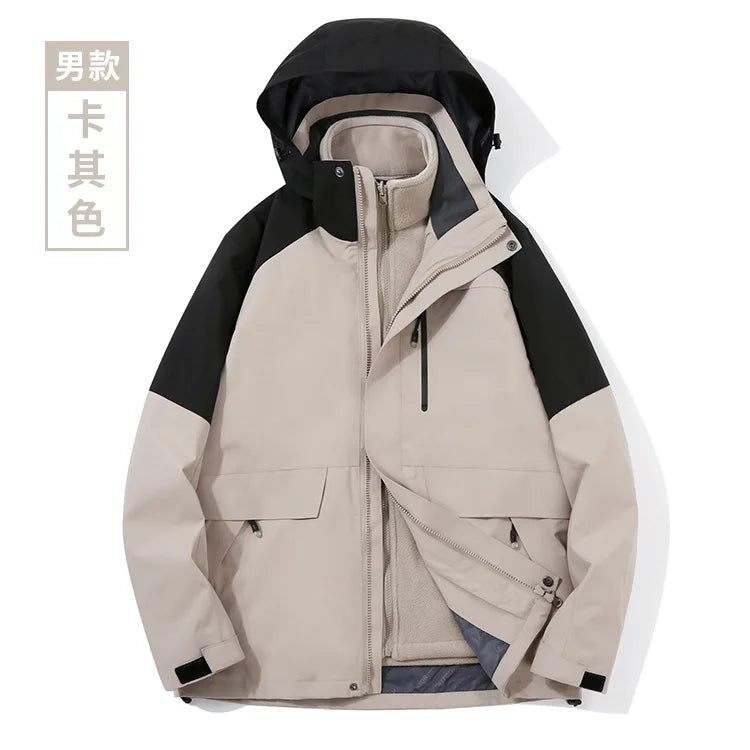 Two-Piece Charge Clothing for Outdoor Camping Mountaineering Travel-Stand Zipper LOGO Printing Three-in-One Overalls Wholesale