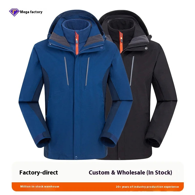 High-End Men's Cold-Proof Warm Work Clothes Winter Nylon Two-Piece Outdoor Suit Stand Windproof Team Apparel Customizable Logo
