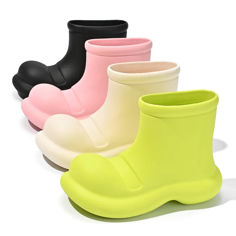 Women's New Style Fashion Rain Boots Waterproof Short Garden Ankle Shoes for Summer and Winter Anti-Slip Soft Material