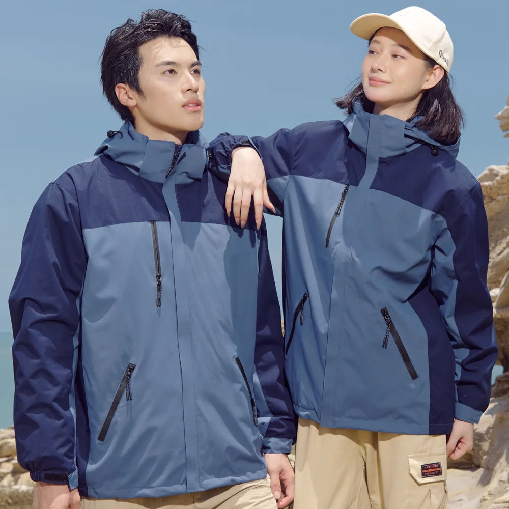 Autumn Winter Men's Women's Detachable Three-in-One Windproof Coat New Outdoor Clothing Stand for Mountaineering