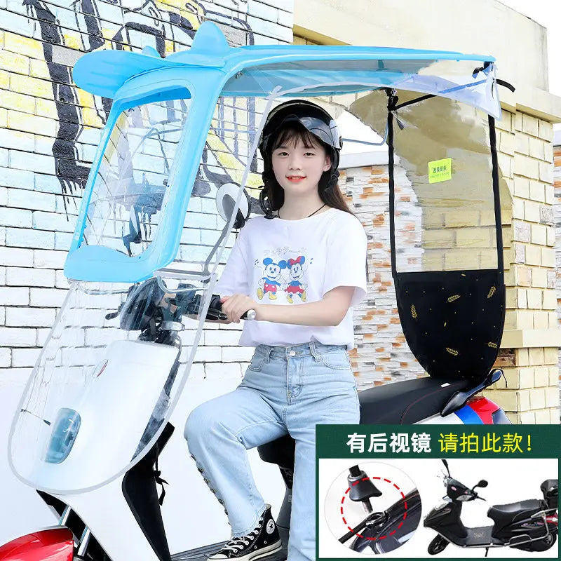 190T Manual Control Sun Shade Umbrella Dust-Proof Rain Cover for Motorcycles Electric Vehicles UV Rain Protection for Scooters
