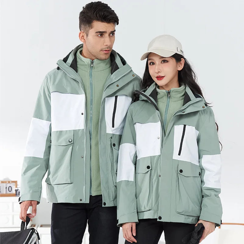 Outdoor Two-piece Three-in-one Unisex Full-pressure Adhesive Inner-stitched Waterproof Windproof Mountaineering Fleece Jacket