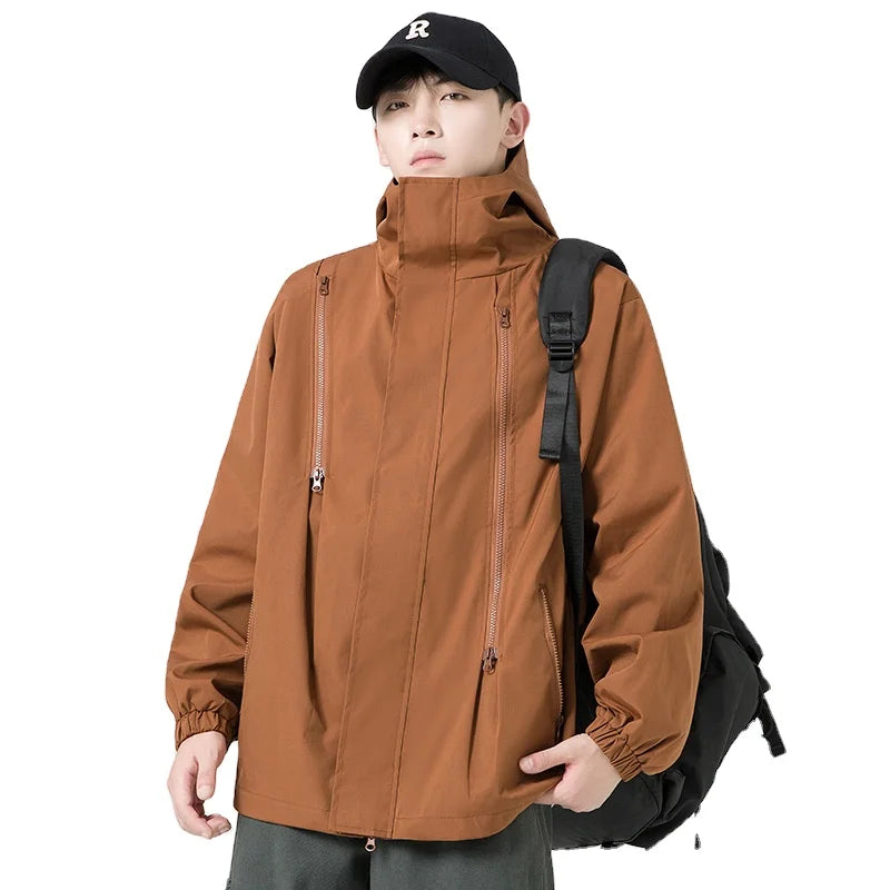 Men's High Quality Waterproof Polyester Windbreaker Print Pattern Rain Jacket With Logo for Hiking Rainy Outdoor Activities