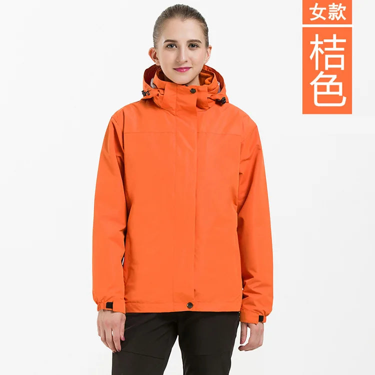 Men's Women's Solid Color Outdoor Jacket Detachable Two-Piece Three-in-One Ski Suit Stand Windproof Fleece-Lined Thickened