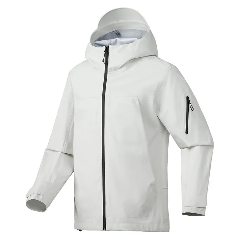 Men's Lightweight Stand Rain Jacket for Autumn Spring Breathable Hard Shell Coat Windproof 3D Embroidery Logo Zipper Print