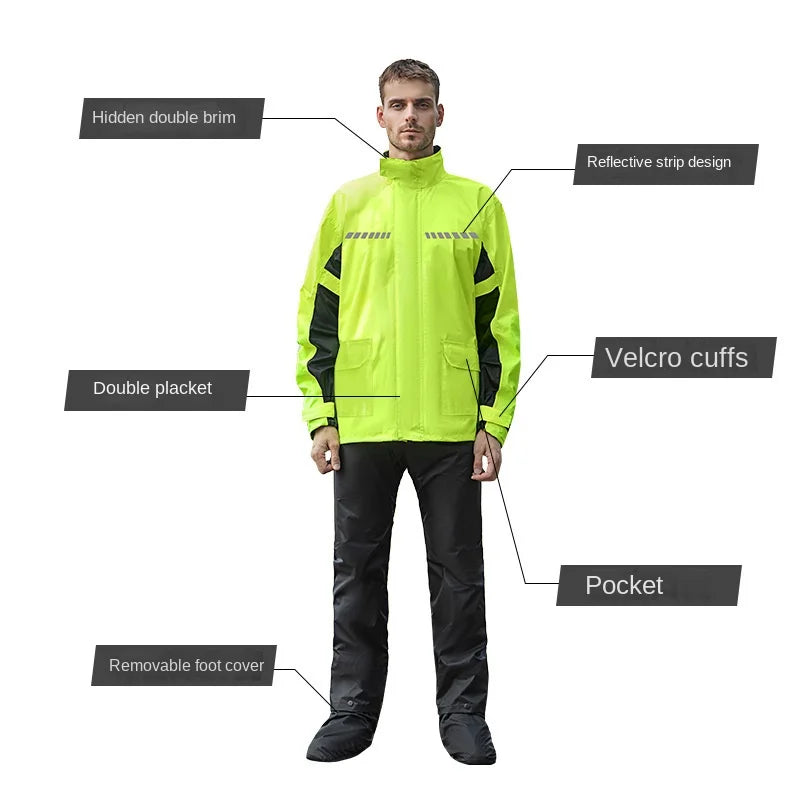 Nylon Motorcycle Raincoat & Rain Pants Split Waterproof Windproof Storm-level Riding Outdoor Travel Climbing Rain Suit