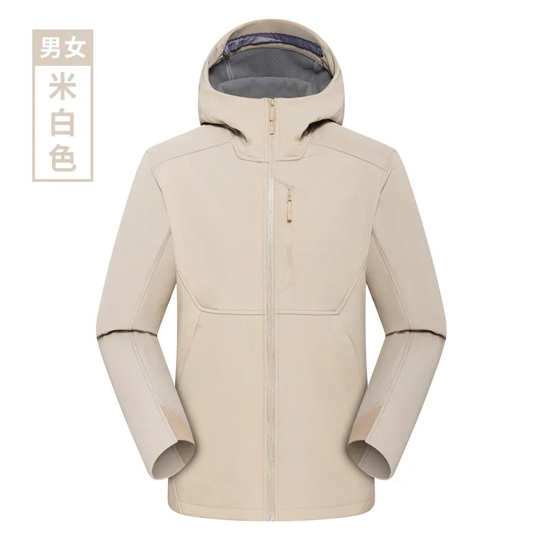 Niaojiaping New Soft Shell Zipper Solid Unisex Autumn Winter Waterproof Windproof Fleece Stand Single Coat Jacket