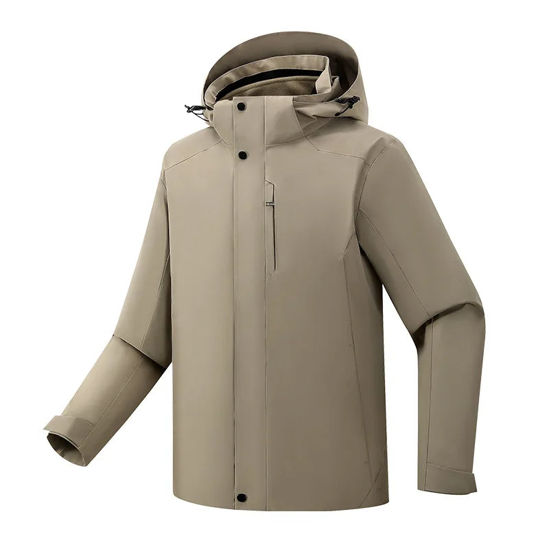 Factory Wholesale Men's Waterproof Hooded Fleece Jacket Removable Two-Piece Polyester Lining Printed Logo Polyester Shell 3XL