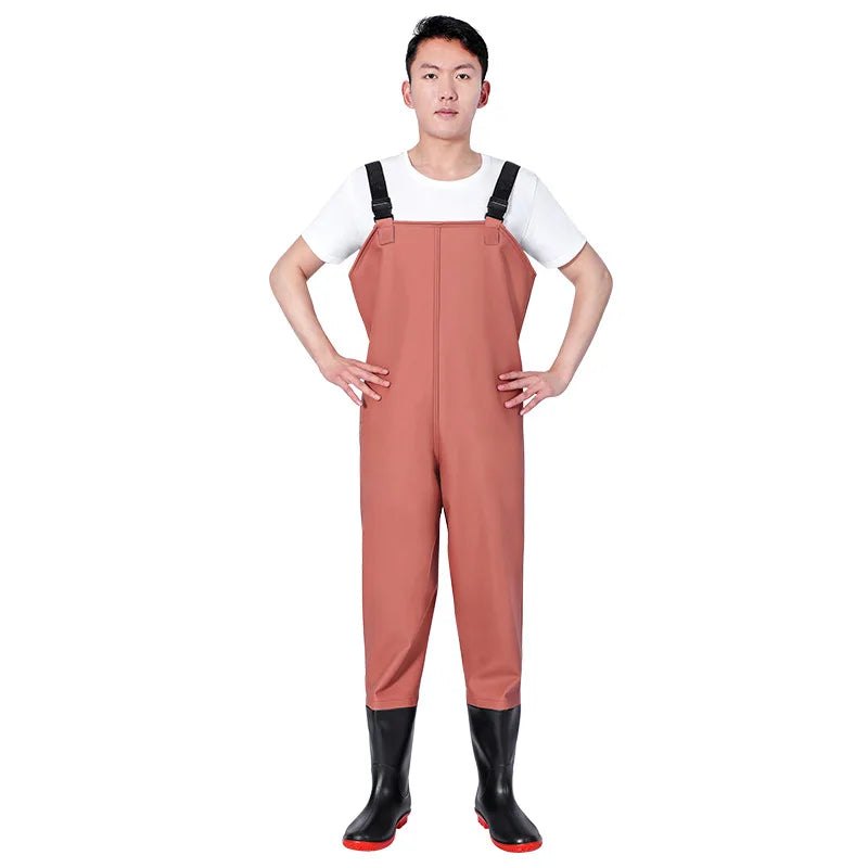 Thickened PVC Material Fishing Waders Pants Zipper Closure Outdoor Wading Unisex Half-length