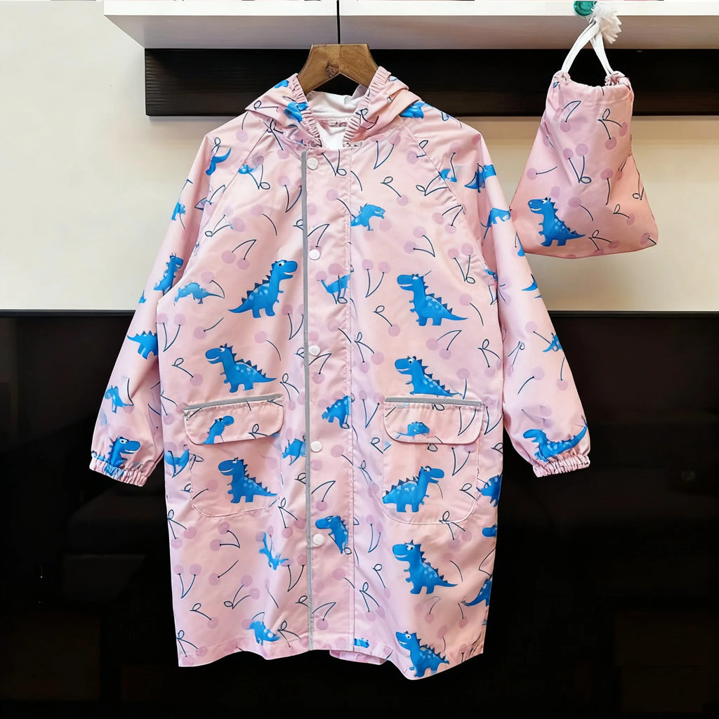 Unisex Lightweight Waterproof Rain Poncho for Children Reusable Reflective Raincoat for Outdoor Activities-Hiking Cartoon Print