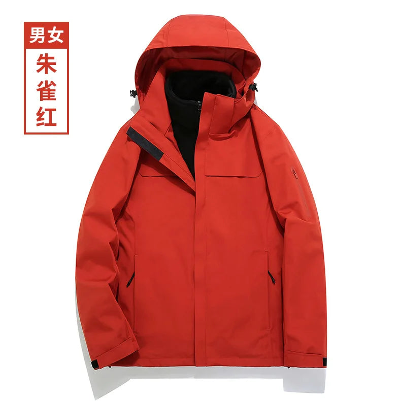 Men's and Women's Outdoor Casual Winter Three-in-One Mountaineering Suit Thickened Jacket with Detachable Front Liner