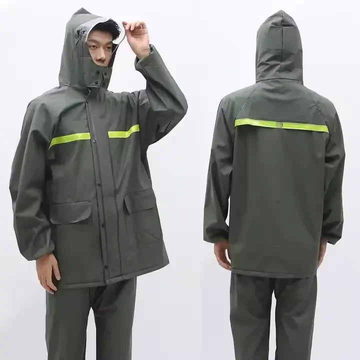 Custom Logo Polyester Poncho High Quality Rain Coat Jacket Working Reflective Waterproof Oxford Raincoat with Hood Pvc Rain Suit