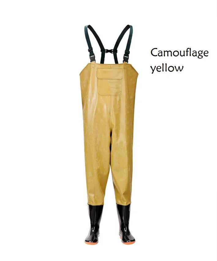 Adult PVC Fisherman Fishing Waders With Boots XXXL Size Plastic Rain Jacket for Hiking Includes Waist Jip Waders
