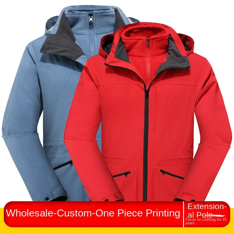 High-End Waterproof Breathable Outdoor Clothing for Men Women Autumn Winter Two-Piece Three-In-One Windproof Jacket Full Zipper