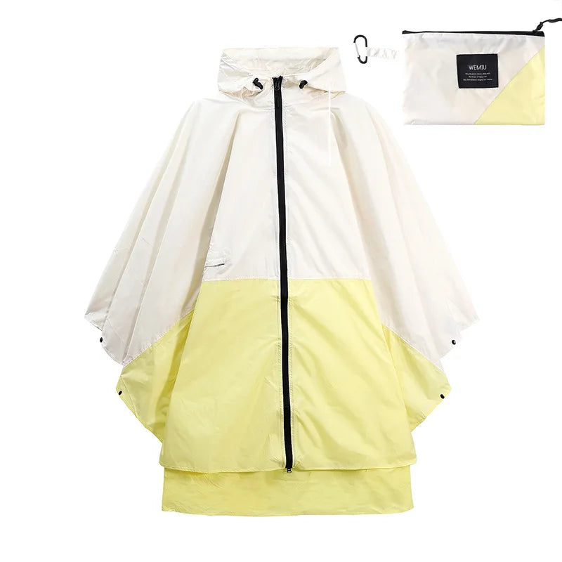 Stylish Polyester Rain for Poncho Waterproof Raincoat with Hood Zipper Free Size for Back to School Camping Travel