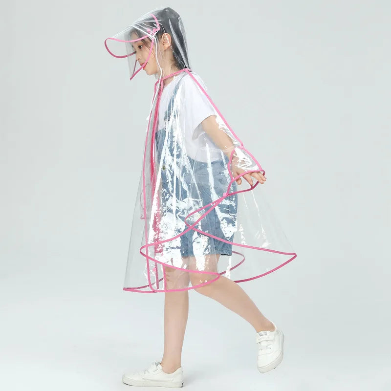 Fashion Transparent Kids Raincoat With Zipper Waterproof Cardigan for Primary Secondary School for Rainy Days Made EVA Children