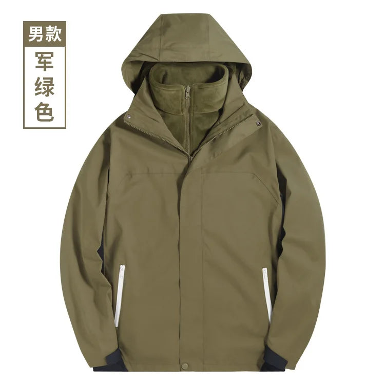 Men's Women's Three-in-One Assault Winter Work Clothes Outdoor Windproof Waterproof Hiking Jackets Printed Embroidered Logo