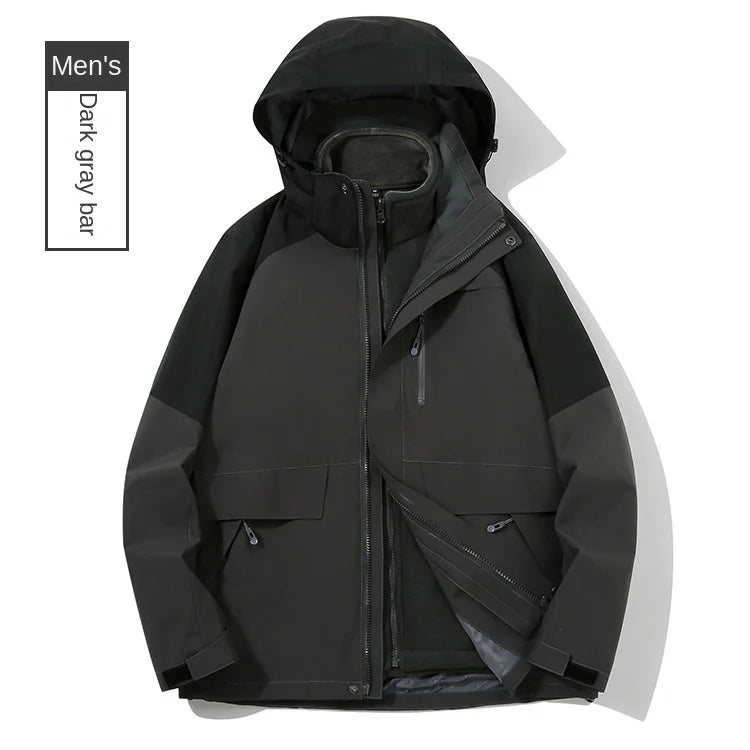 Two-Piece Charge Clothing for Outdoor Camping Mountaineering Travel-Stand Zipper LOGO Printing Three-in-One Overalls Wholesale