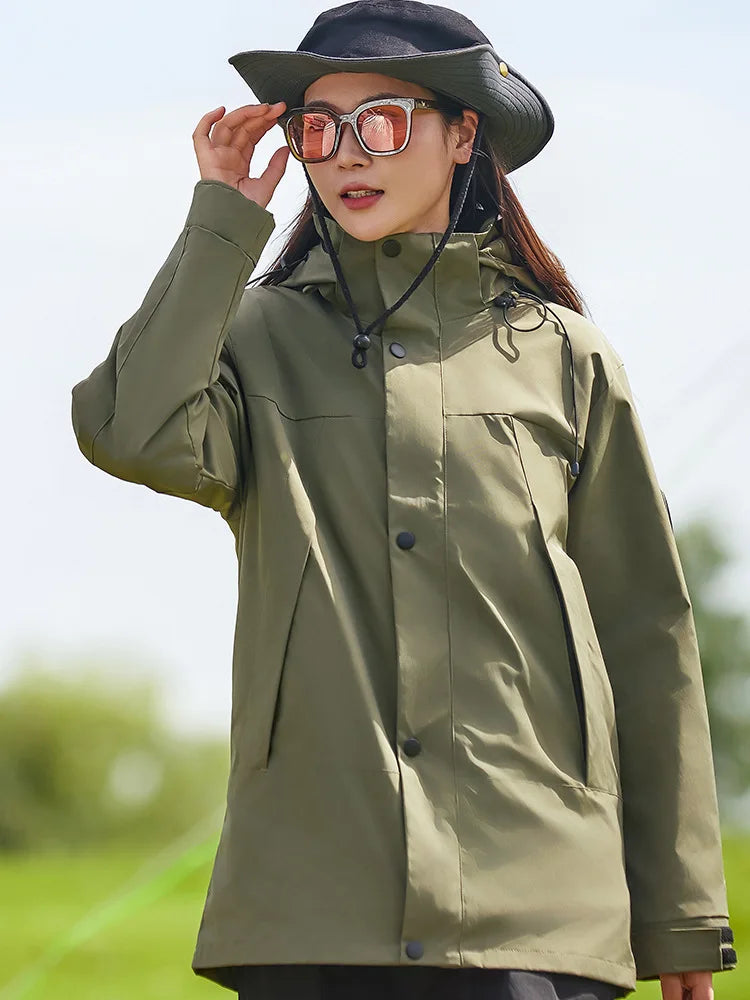 Autumn Winter Three-in-One Outdoor Two-Piece Mountaineering Suit for Men Women Stand Zipper Windproof Thickened Warm Jacket