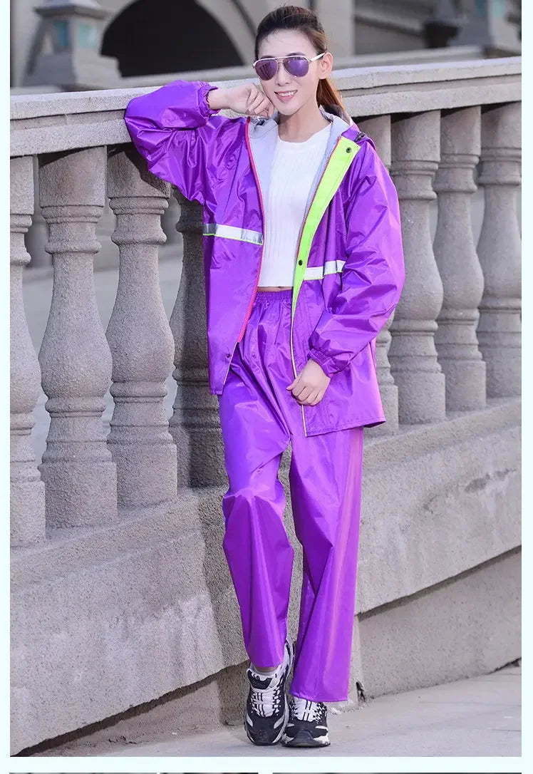 Customized Thick Oxford Cloth Raincoat Adult Split Raincoat Waterproof Hooded Motorcycle Raincoat for Men Outdoor Rainwear