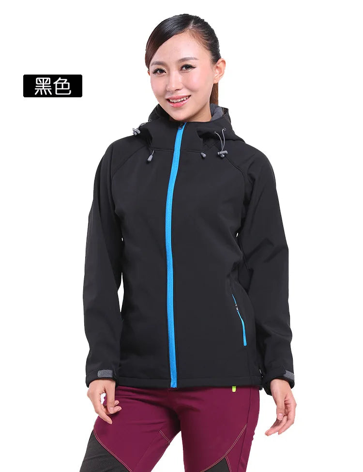 Outdoor Soft Shell Jacket for Men Women Stand Windproof Fleece-Lined Thickened for Spring Winter Mountaineering Plus Size