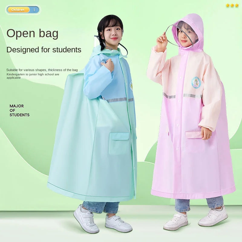 EVA Full Body School for Poncho for Primary Middle School Students Raincoat Schoolbag for Boys Girls Middle Large Size Rainstorm