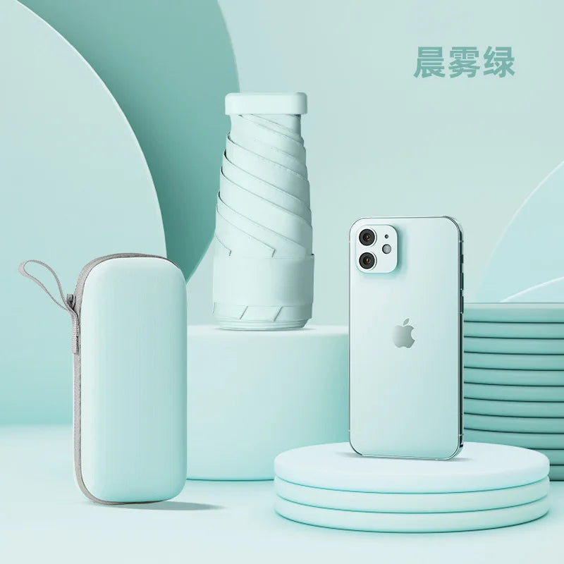 Factory Whole Sale New Design UV Protection Flat case Pocket Portable Super Mini With Custom Case 6 Folding Waterproof Umbrella