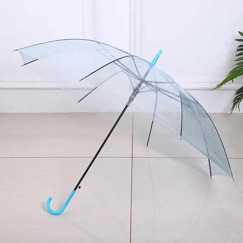 Automatic Customized Logo Umbrella Steel Travel Popular Stretch Modern Rod Transparent Small Fresh Long Handle Windproof