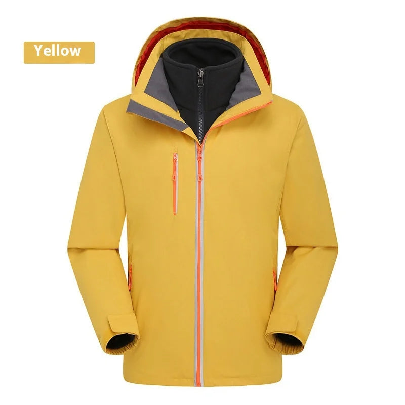 Men's Women's Outdoor Assault Two-Piece Three-In-One Winter Clothing Detachable Windproof Waterproof Fleece-Lined Zipper Printed