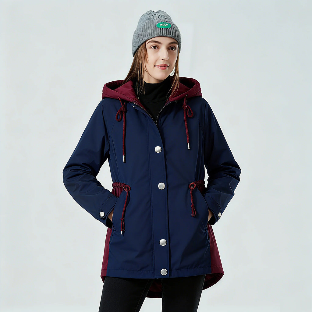 Women's Stylish Waterproof Windproof Rain Jacket Fall Winter Double Layer Fleece Warm Inner Raincoat Outdoor Rainproof Clothing