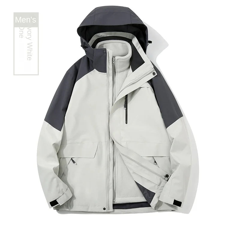 Two-Piece Charge Clothing for Outdoor Camping Mountaineering Travel-Stand Zipper LOGO Printing Three-in-One Overalls Wholesale