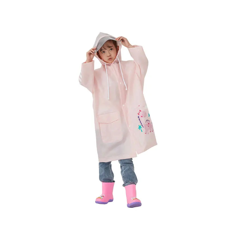 New Style Waterproof EVA Raincoat for Kids Teenagers Fashion Cartoon Animal Print Poncho School Hiking Fashionable Children