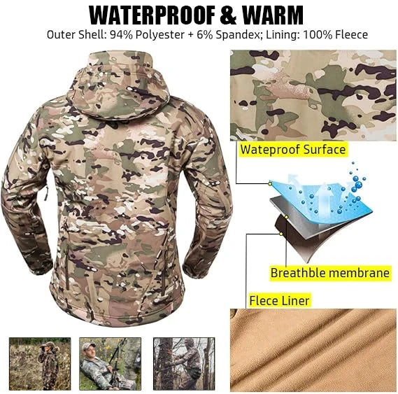 Wholesale Men's Snow Ski Jacket Camo Tactical Warm Jacket Waterproof Hooded Coat Windproof Winter Parka Camouflage Uniform