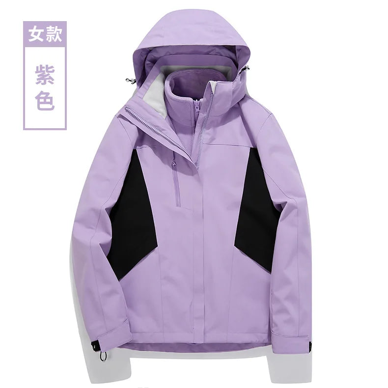 Explosions Hooded Color Matching Unisex Winter Long Sleeve Waterproof Windproof Woven Zipper Soft Shell Bomber Jacket