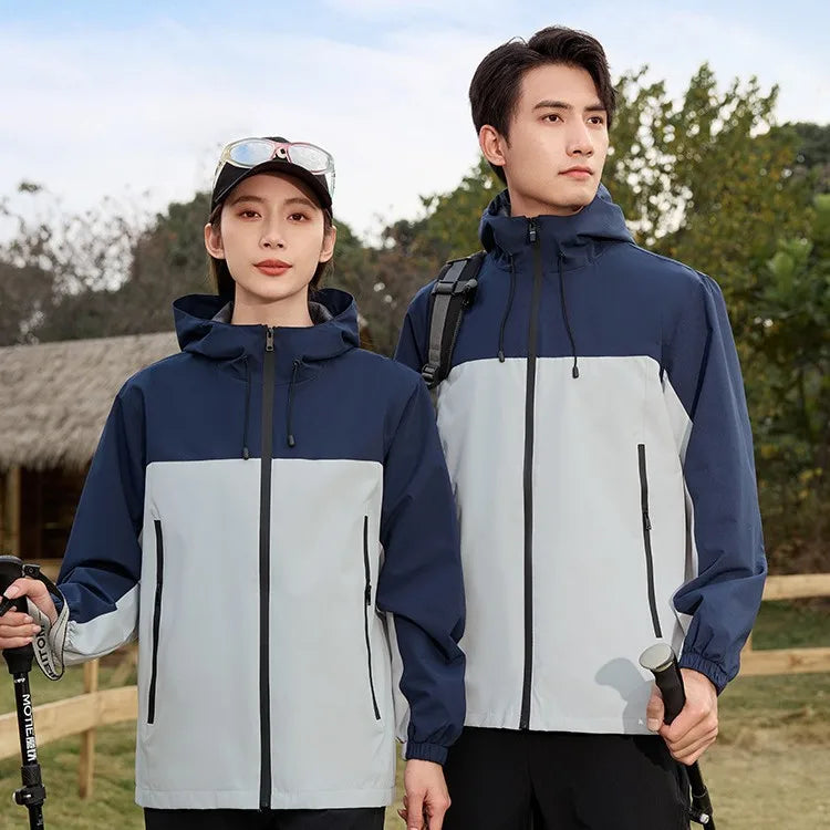 Outdoor Hiking Jackets Men Women 3D Embroidered Silk Screen Printed Custom Logo Thin Waterproof Windproof Hooded Zipper Closure