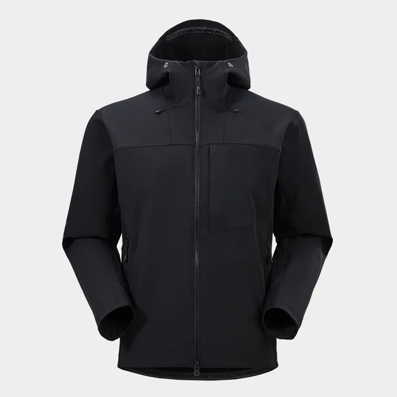 Soft Shell Sports Clothing Autumn and Winter Windproof Hooded Jacket with Stand Collar Zipper Closure