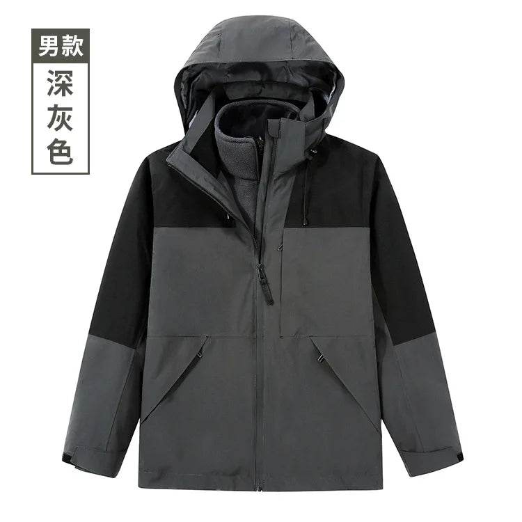 Women's Men's Three-in-One Winter Work Clothes Warm Waterproof Breathable Outdoor Two-Piece with Zipper Closure Logo Embroidery
