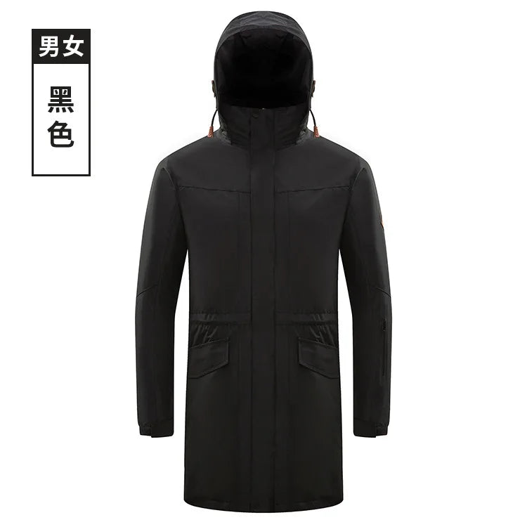 Men's Women's Long Three-in-One Detachable Winter Coat Stand Zipper Waterproof Breathable Logo Embroidery Outdoor Assault