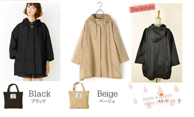 Japanese Women's Fashionable Waterproof and Breathable Lightweight Cape Windbreaker Style Adult Raincoat Cute Fashion Jacket