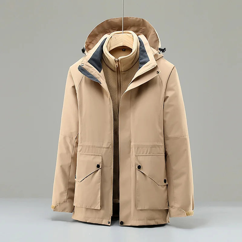 Men's Detachable Three-In-One  Clothing Winter Solid Zipper Closure Wholesale Overalls Thickened Warm Two-Piece