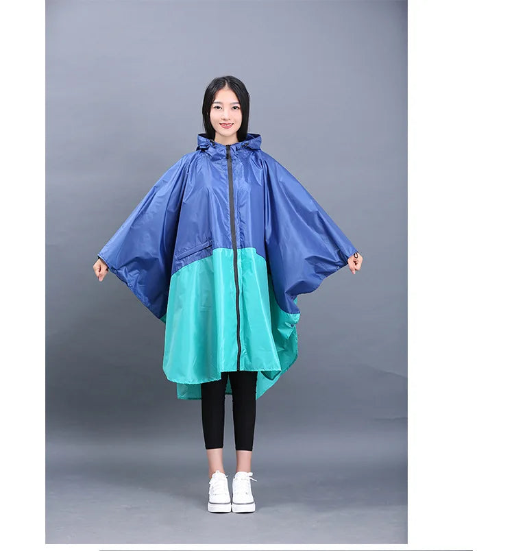 Stylish Polyester Rain for Poncho Waterproof Raincoat with Hood Zipper Free Size for Back to School Camping Travel
