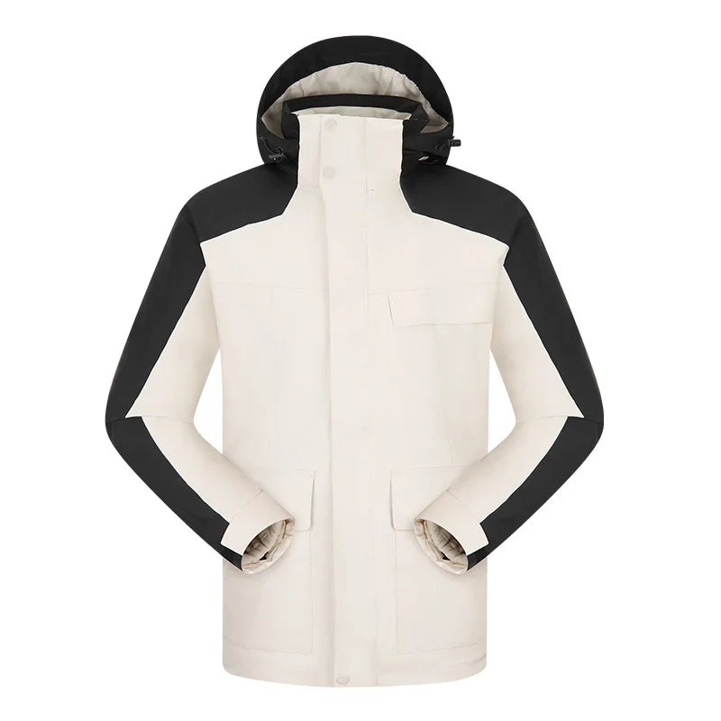 New Winter Outdoor Hard Shell Three-in-One Removable Waterproof Windproof 10000mm Zipper Jacket for Mountaineering Camping