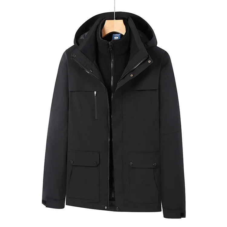 High-End Men's Women's Waterproof Jacket Soft Shell Three-in-One Detachable Fleece Liner Solid Warm Print Logo Charge Clothes