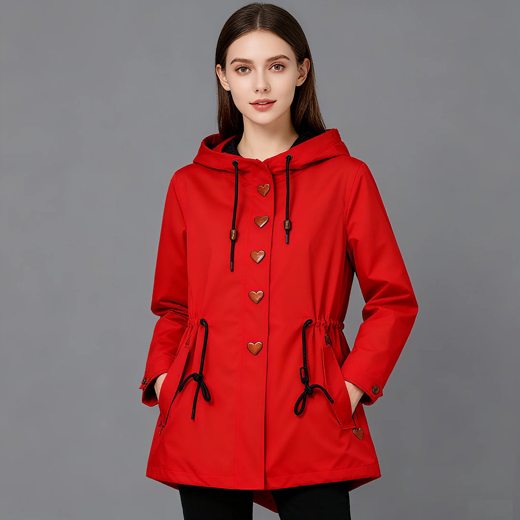Women's Stylish Waterproof Windproof Rain Jacket Fall Winter Double Layer Fleece Warm Inner Raincoat Outdoor Rainproof Clothing